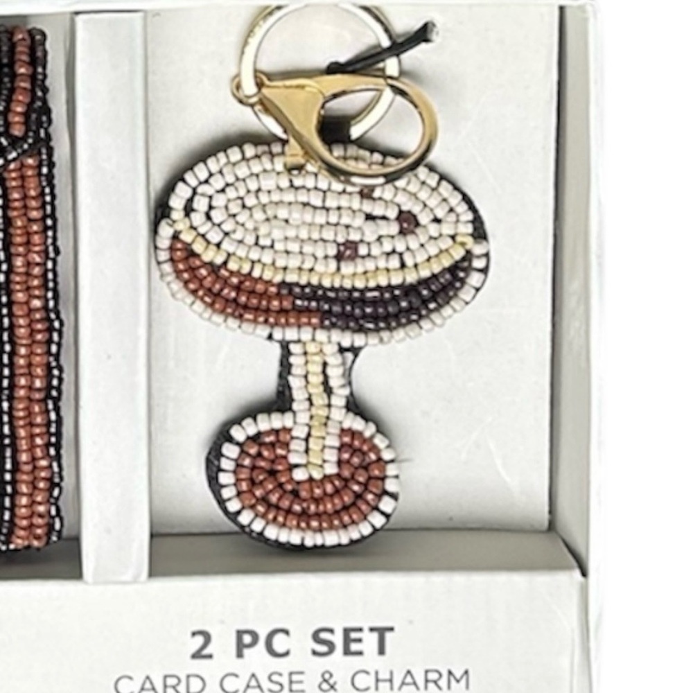 Rachel Zoe Espresso Martini Beaded Card Holder and Charm key Ring Set - Picture 2 of 3
